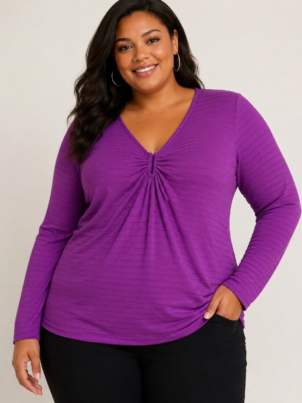 NWT Lane Bryant Purple Ribbed V-Neck Hardware Detail Top Size 14/16
